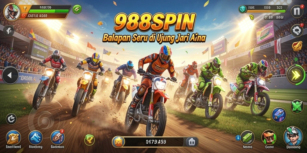 Screenshot gameplay seru dari 988SPIN yang menampilkan aksi balapan.