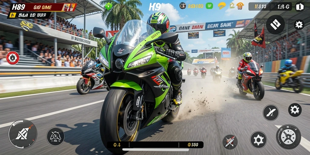 Gameplay seru dan menantang dalam balapan motor H89.