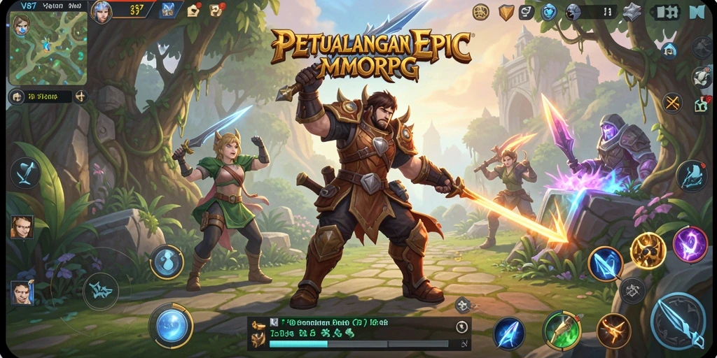 Tampilan gameplay V87 dengan pertempuran seru di arena MMORPG.